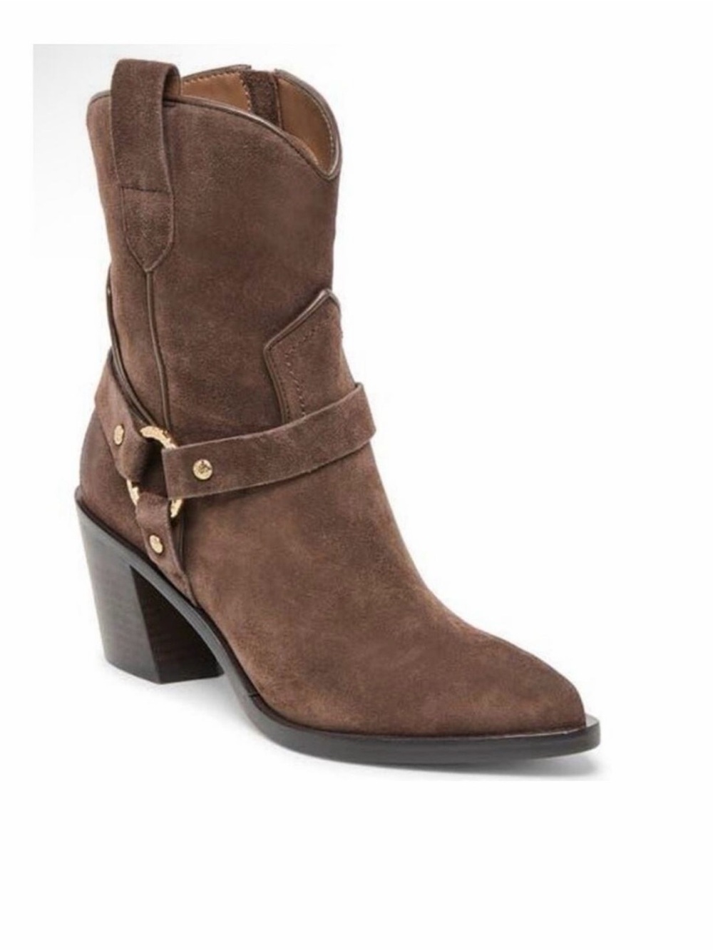 Dolce Vita Brown Suede Western Harness Ankle Boot